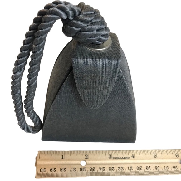 Vintage Evening Bag Purse Gunmetal Silver Gray Rope Handle Small Prom Wedding - Picture 2 of 9